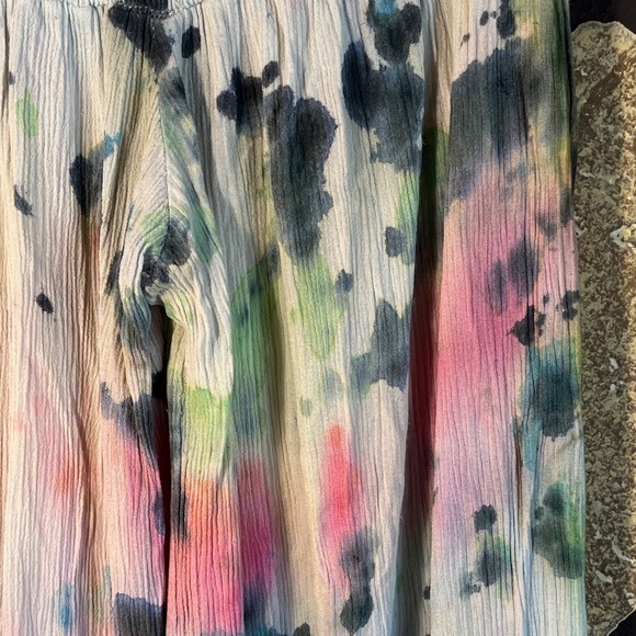 Hand Tie Dye cotton smocked textured soft beach pants wide leg 1 of a kind - Picture 6 of 9